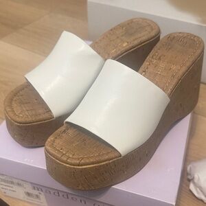 Madden Girl White and Tan Platform Slides